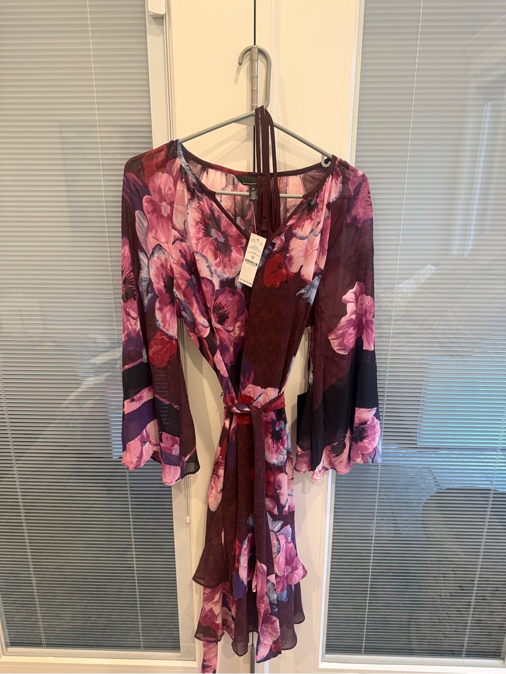 Floral Wrap Dress in Deep Burgundy & Pink